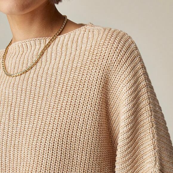 J. Crew Ribbed Funnelneck Sweater in Linen-Cotton Blend in Soft Khaki Bone Sz M - Picture 2 of 11